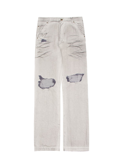 Distressed Loose-Fit Denim Pants (White)