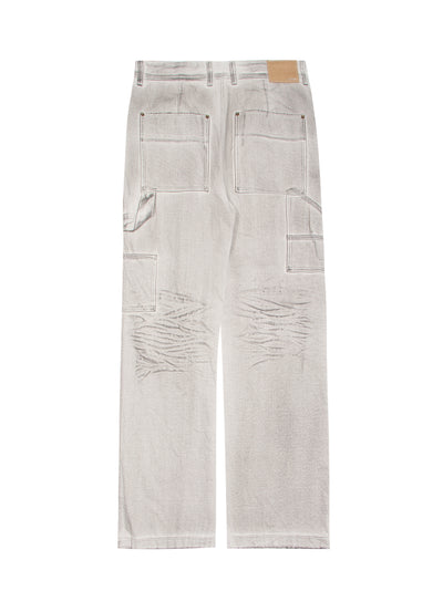 Distressed Loose-Fit Denim Pants (White)