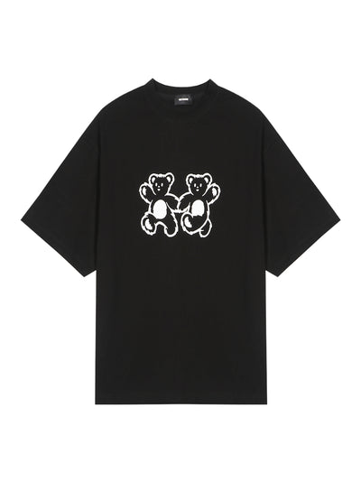 Black Teddy Bear Twins T-shirt Black