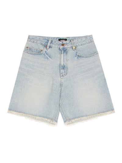 Washed and Cuffed Denim Shorts (Sky Blue)