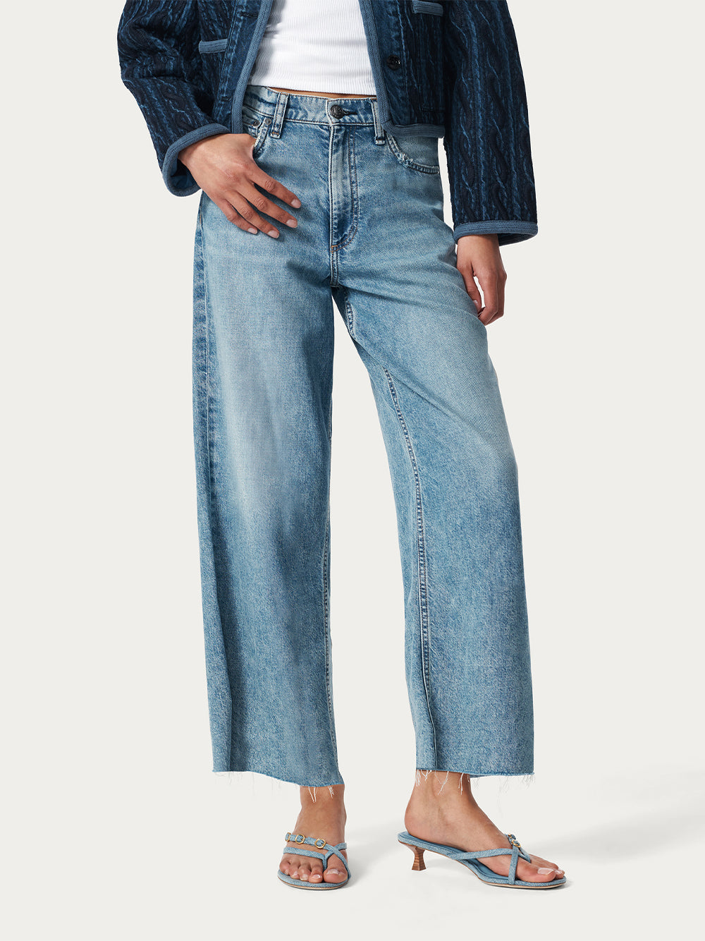 Sammie Buckle Kitten Heel (Light Wash Denim)