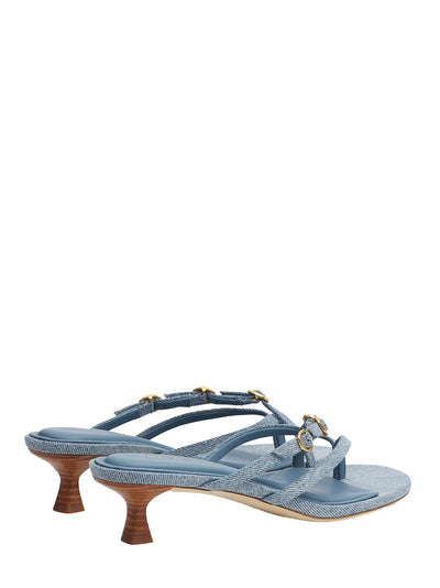 Sammie Buckle Kitten Heel (Light Wash Denim)