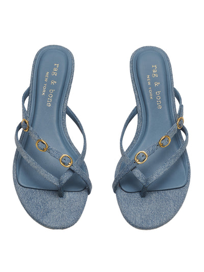 Sammie Buckle Kitten Heel (Light Wash Denim)