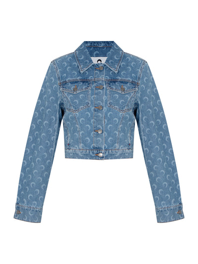 Moon Laser Denim Cropped Jacket  Light Blue