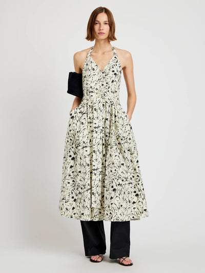 Ellison Dress in Printed Poplin (Light Butter/Black)
