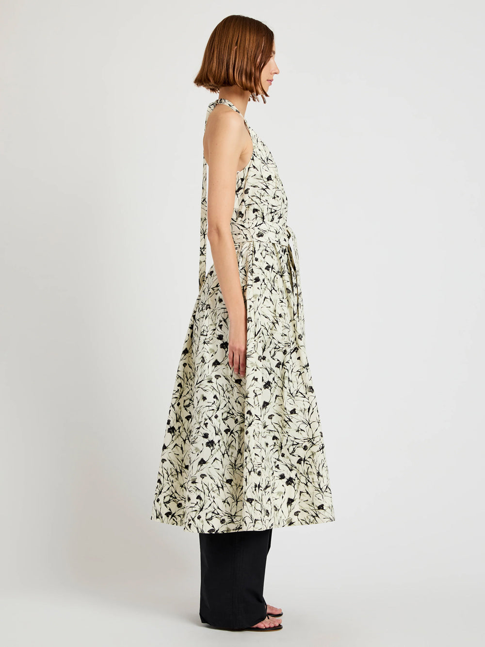 Ellison Dress in Printed Poplin (Light Butter/Black)