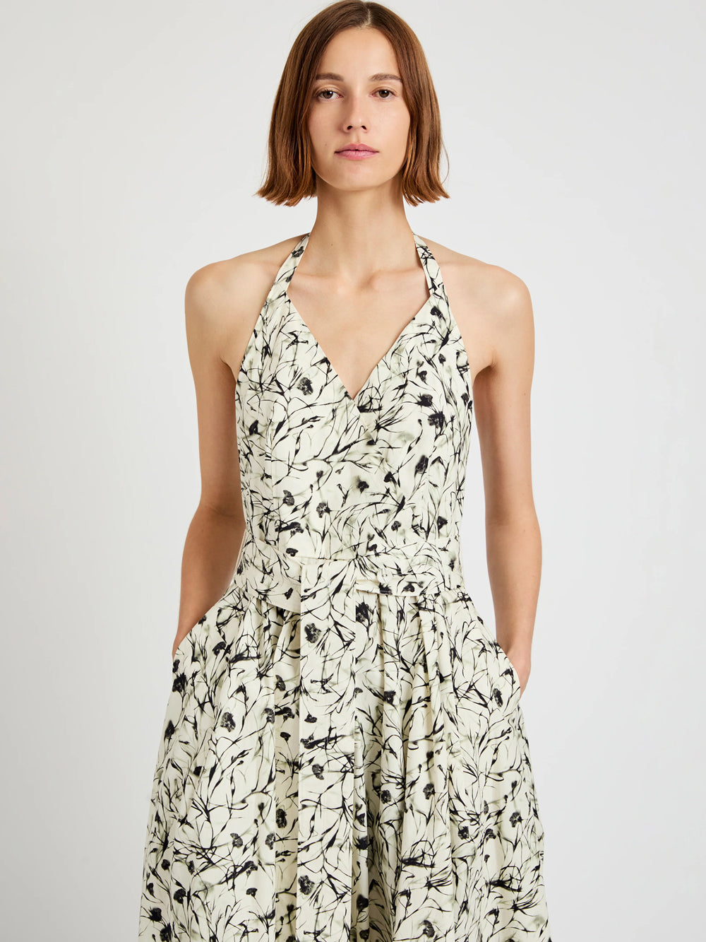 Ellison Dress in Printed Poplin (Light Butter/Black)