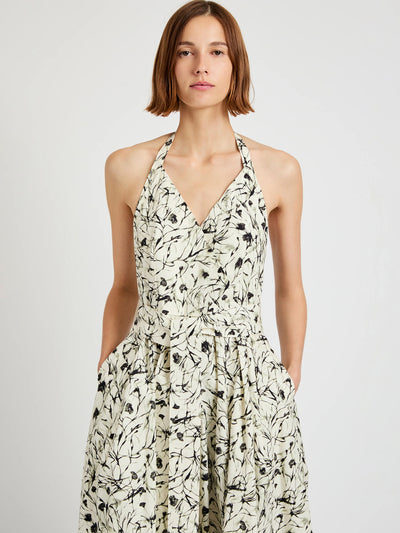 Ellison Dress in Printed Poplin (Light Butter/Black)