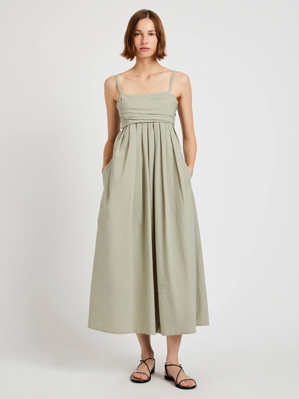 Claudine Dress In Tech Poplin (Sage)