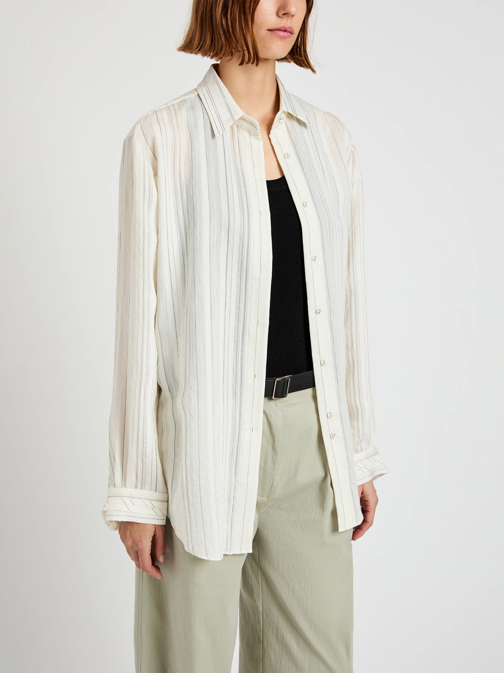 Raven Shirt In Woven Stripe Flou (Chalk/Black)