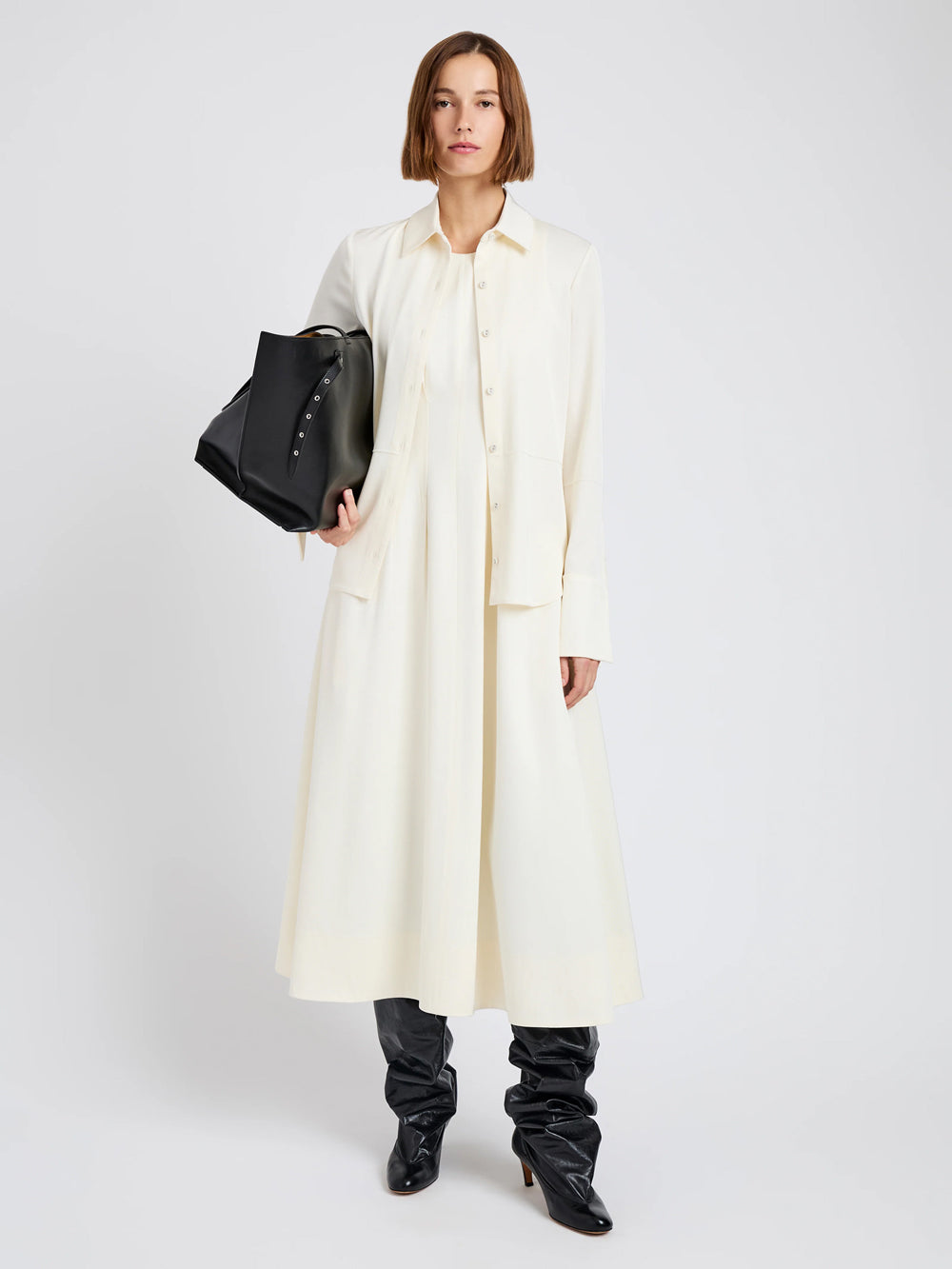 Maddi Shirt In Merino Wool Twill Bone