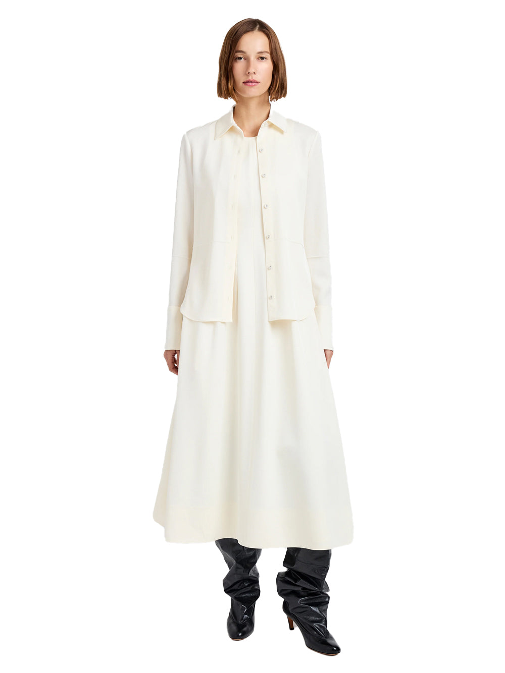 Maddi Shirt In Merino Wool Twill Bone
