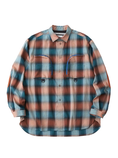 Gusset Sleeve Ombre Check Shirt Blue