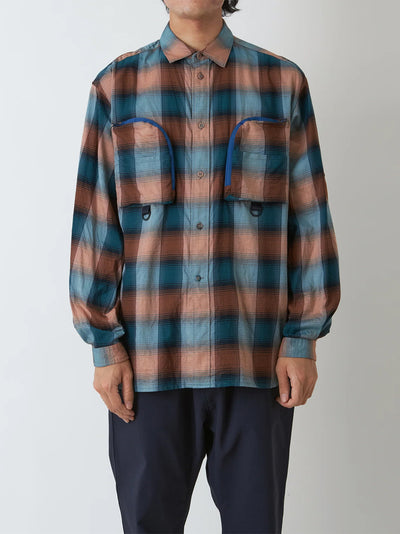 Gusset Sleeve Ombre Check Shirt Blue