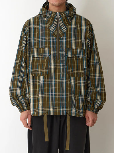 Wide Gusset Sleeve Dobby Check Anorak Khaki