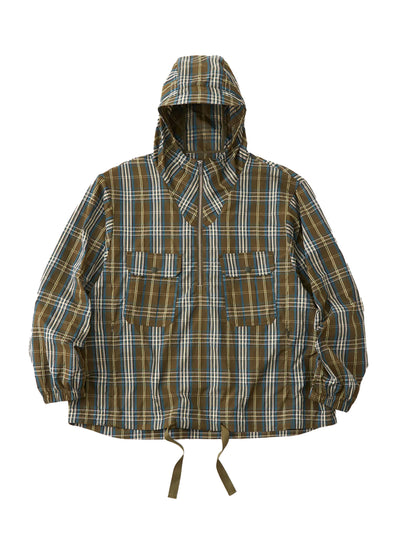 Wide Gusset Sleeve Dobby Check Anorak Khaki
