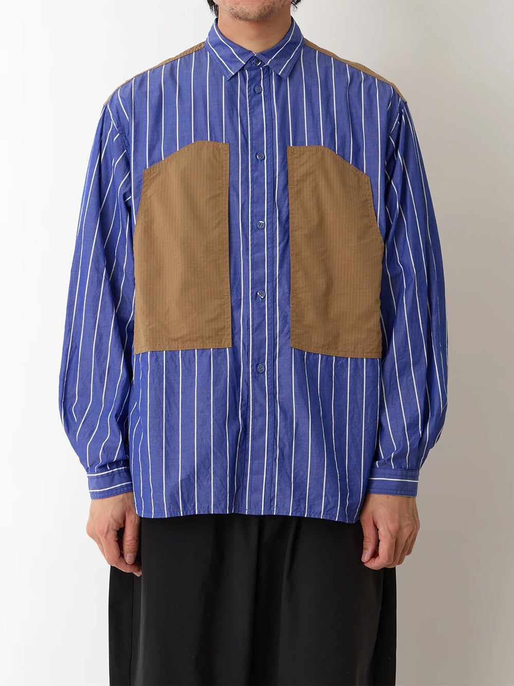 Mid Gusset Sleeve Stripe Work Shirt Blue