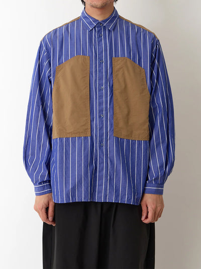 Mid Gusset Sleeve Stripe Work Shirt Blue