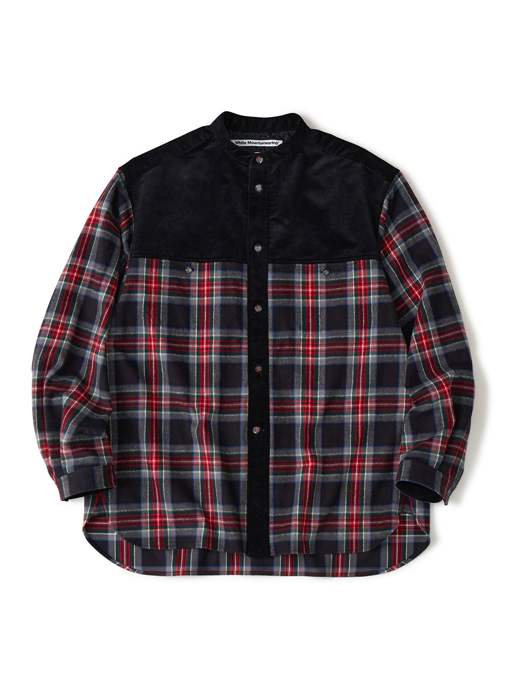 Mid Gusset Sleeve Band Collar Tartan Shirt Black