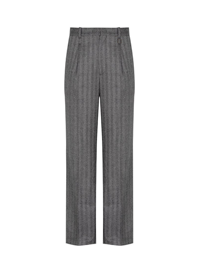 Gray Herringbone Wool Pants (Grey)