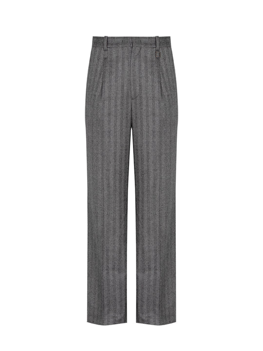 Gray Herringbone Wool Pants (Grey)