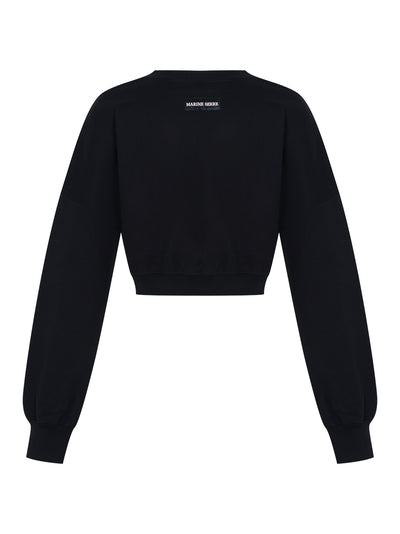 Moon Logo Fleece Cropped Sweatshirt Black