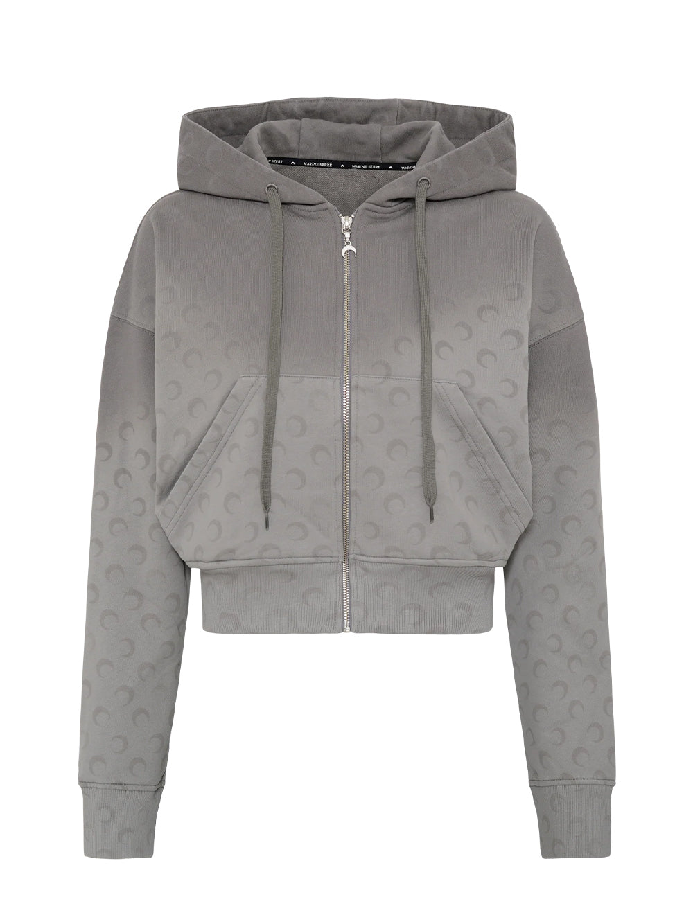 Faded Moon Fleece Cropped Zipped Hoodie Dark Grey