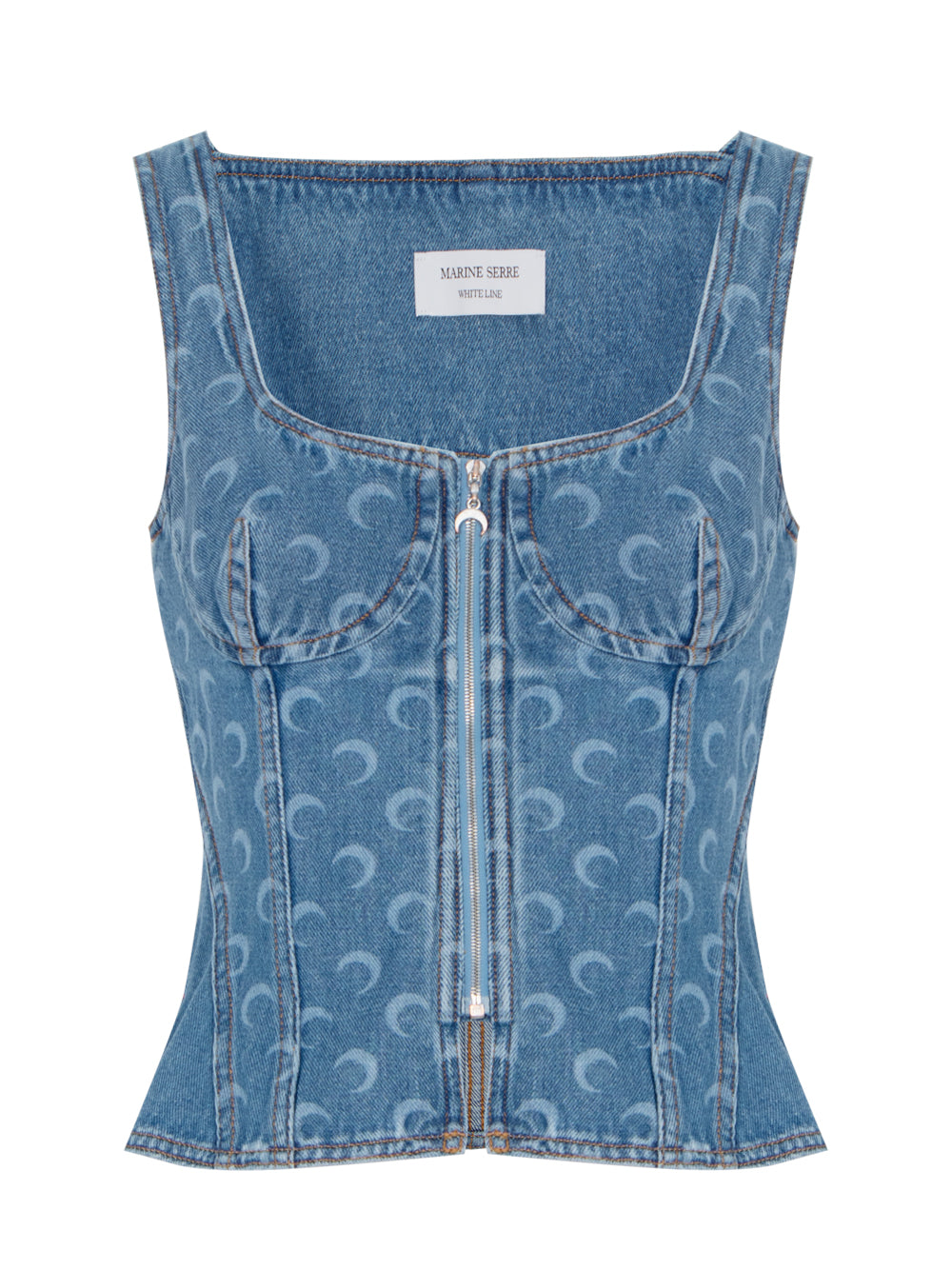 Moon Laser Denim Corset Top  Light Blue