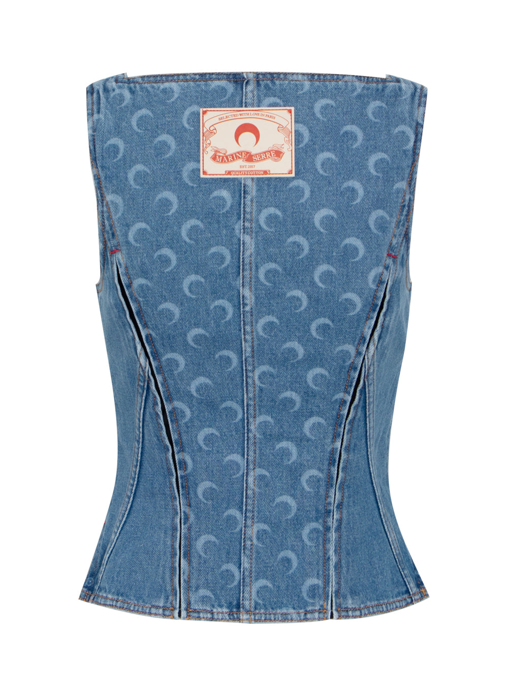 Moon Laser Denim Corset Top  Light Blue