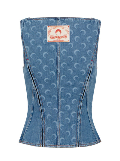 Moon Laser Denim Corset Top  Light Blue