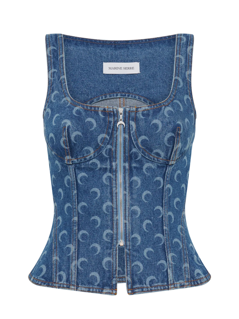 Moon Laser Blue Wash  Denim Bustier Top Light Blue