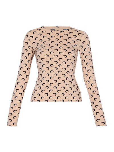 Moon Printed Jersey Long Sleeve Crew Tan