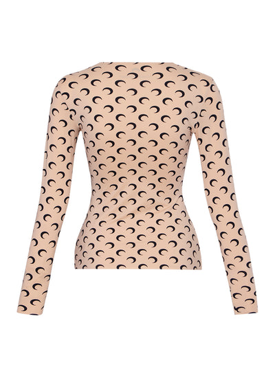 Moon Printed Jersey Long Sleeve Crew Tan