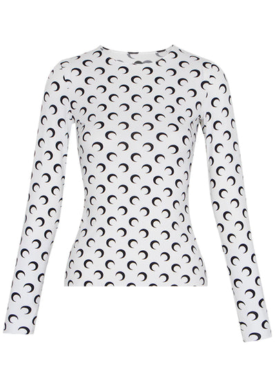 Moon Printed Jersey Second Skin Crewneck Top Optical White