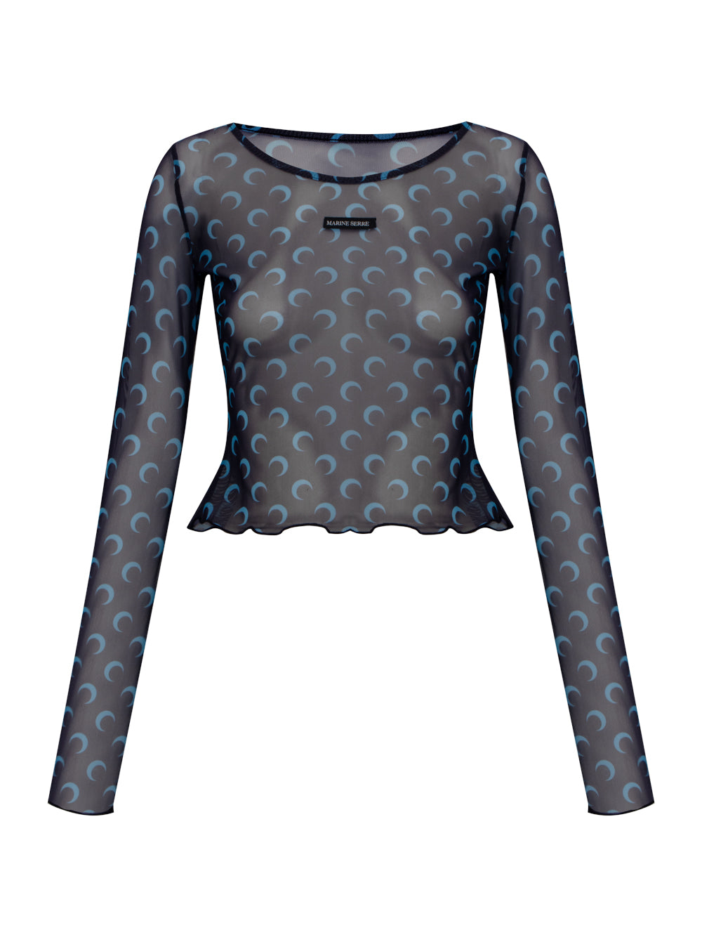 Moon Printed Mesh Second Skin Cropped Top Navy