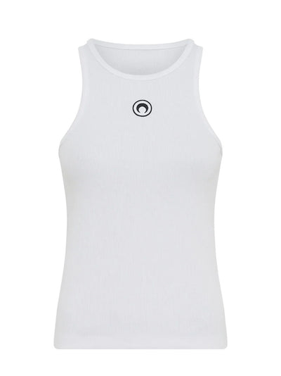 Moon Logo Ribbed Jersey Tank Top White