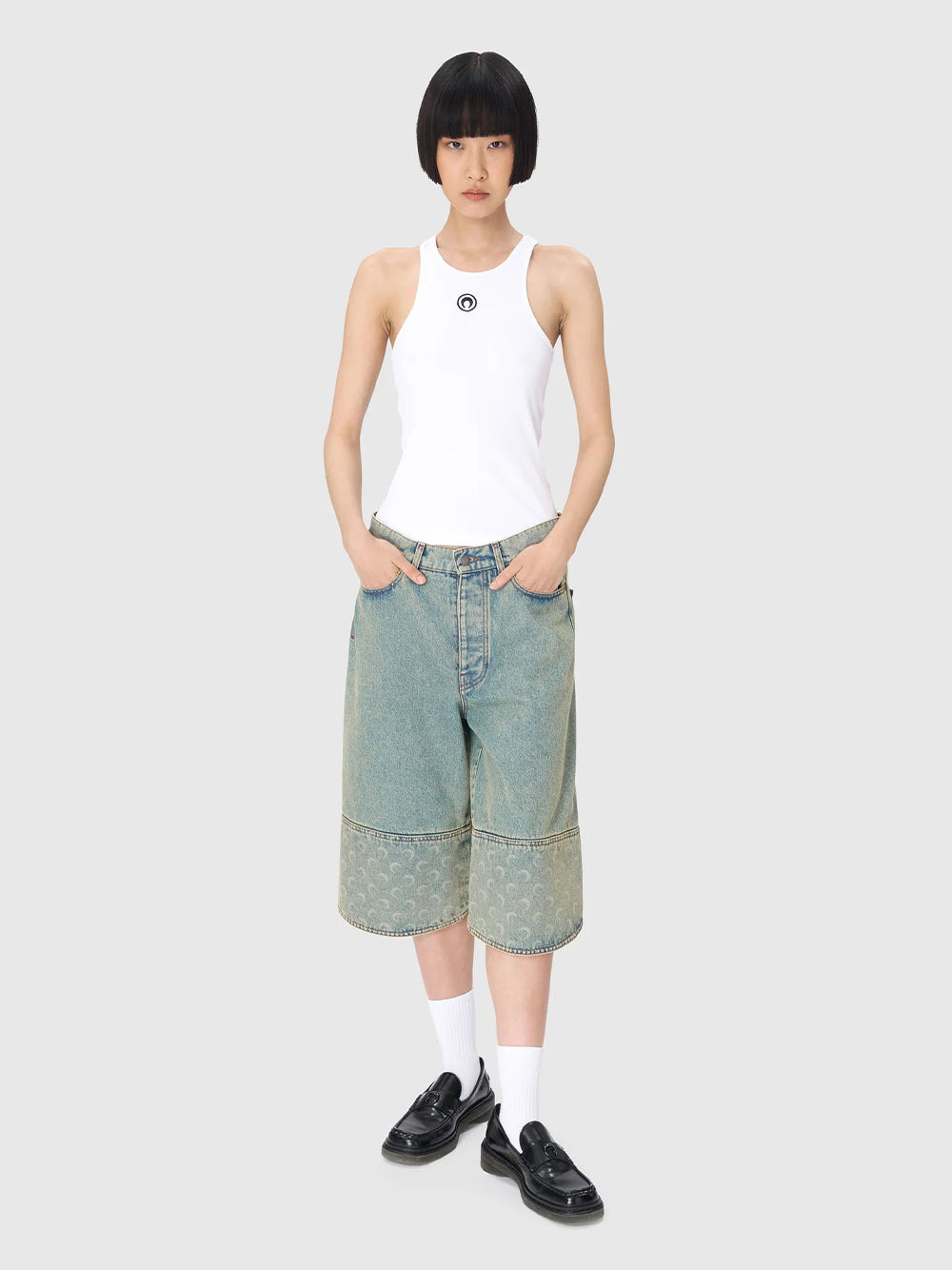 Moon Logo Ribbed Jersey Tank Top White