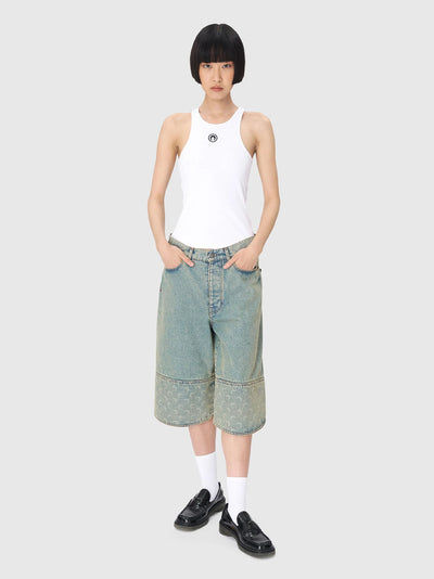 Moon Logo Ribbed Jersey Tank Top White