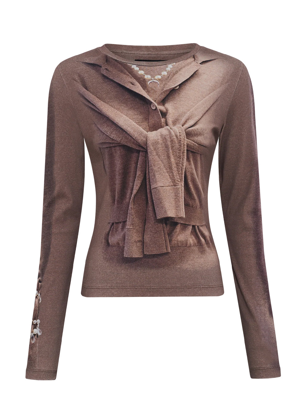 Trompe-L'Oeil Knit Jersey Ls T-Shirt Beige