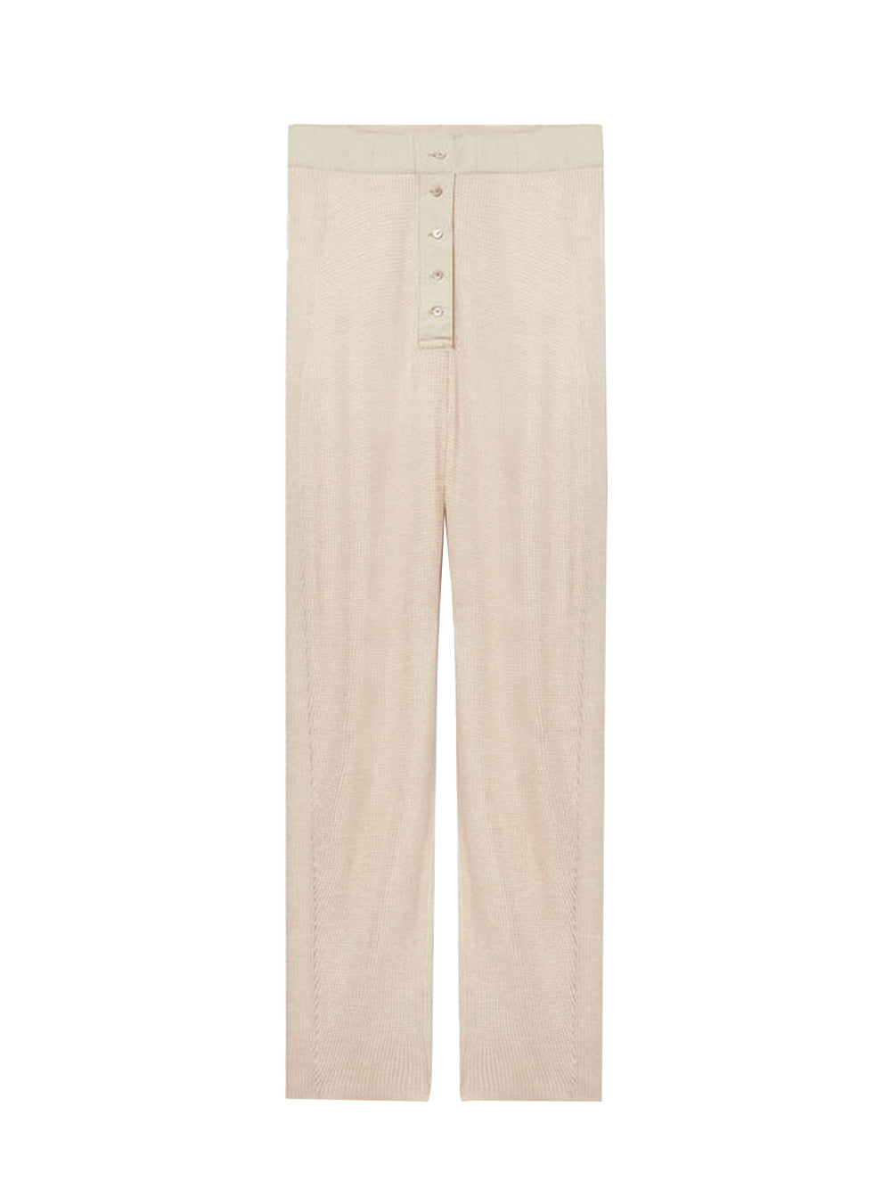 Waffle-Knit Mid-Rise Wool Trousers (Sand White)