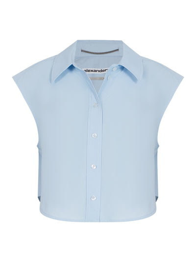 Women Button Up Shirt With Logo Nameplate (Oxford Blue)