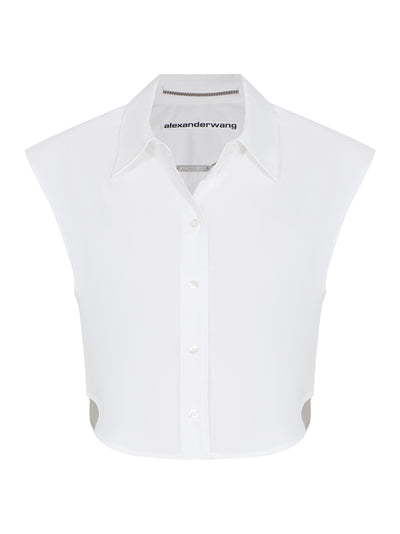 Women Button Up Shirt With Logo Nameplate (White)