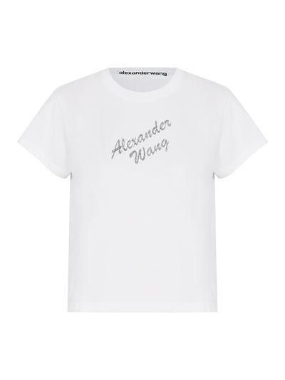 Women Crystal Hotfix & Cotton Logo Tee (White)