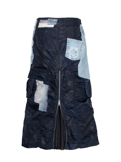 Women Denim Patch Coated Nylon Skirt (Navy)