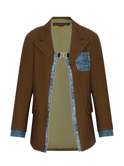 Women Maggie Raw-Cut Herringbone Jacket (Brown)
