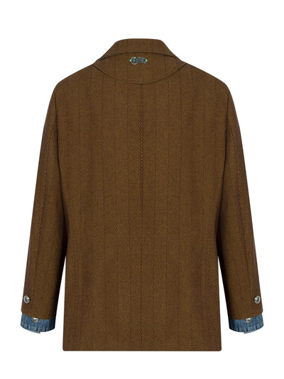 Women Maggie Raw-Cut Herringbone Jacket (Brown)