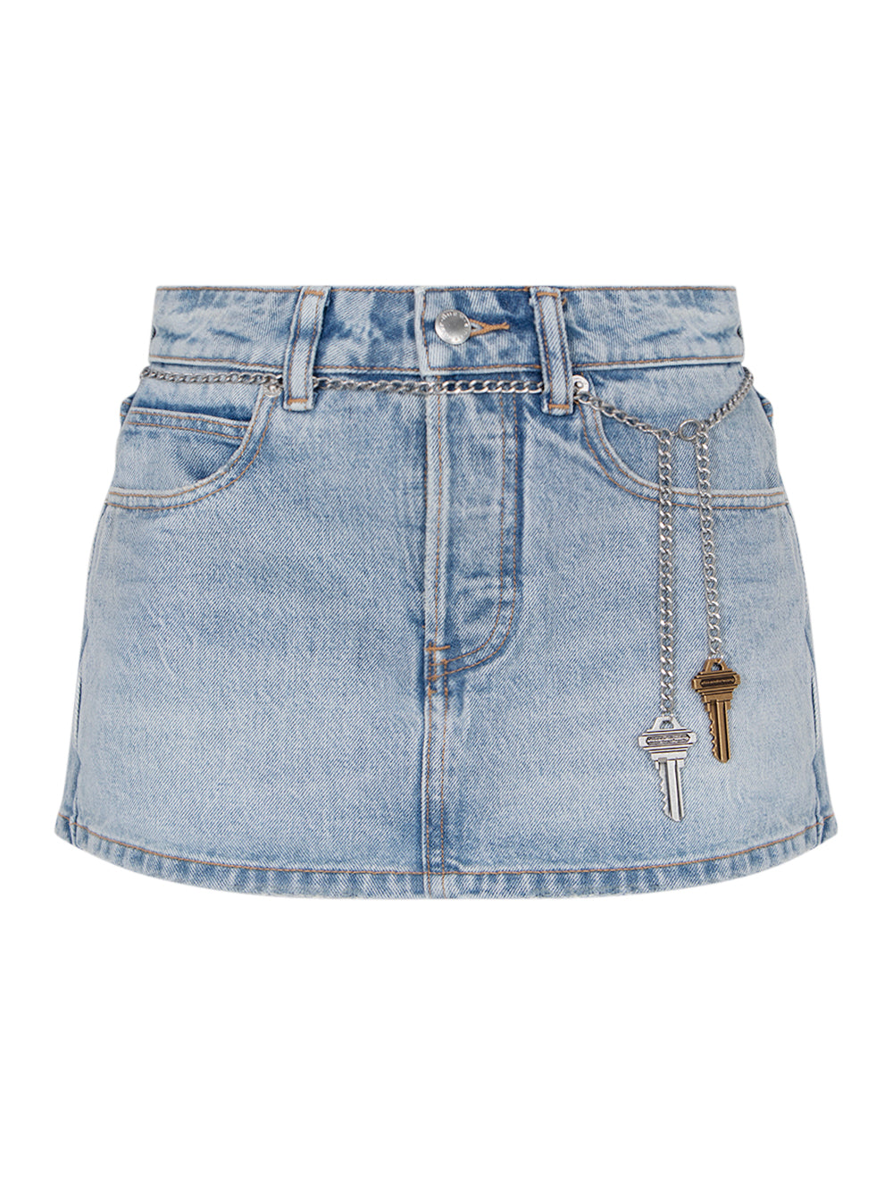 (Women) Regen Indigo Denim Skort With Chain Belt (Vintage Bleach Blue)