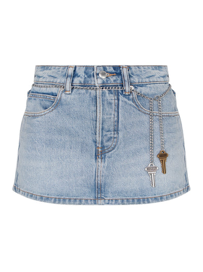 (Women) Regen Indigo Denim Skort With Chain Belt (Vintage Bleach Blue)