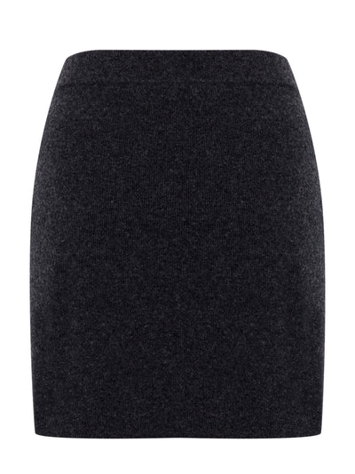 Wool-Blend Mini Skirt with Logo Patch (Charcoal)