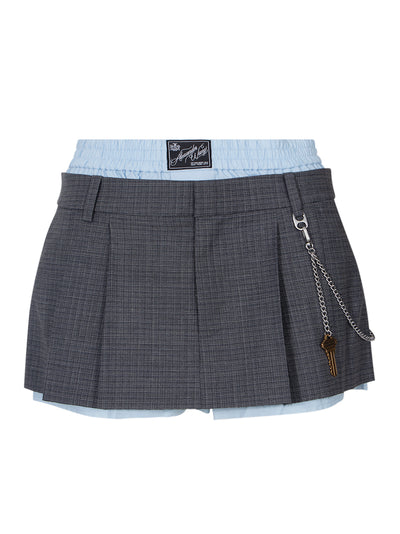 Wool-Blend Miniskirt (Grey Melange/Oxford Blue)